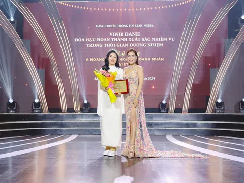 Á hoàng Võ Lý Sang nhận vinh danh hoàn thành nhiệm kỳ xuất sắc tại đêm chung kết Hoa hậu Doanh nhân Quốc Gia Việt Nam 2024